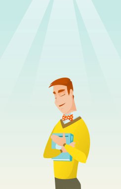 Onun kitap vektör Illustration sarılma öğrenci.