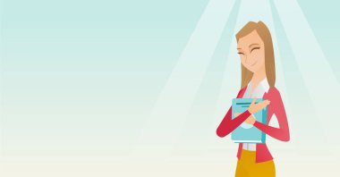 Onun kitap vektör Illustration sarılma öğrenci.