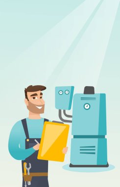 Pano ile kendine güvenen tesisatçı.