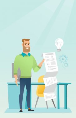 Onun iş rapor sunma işadamı.