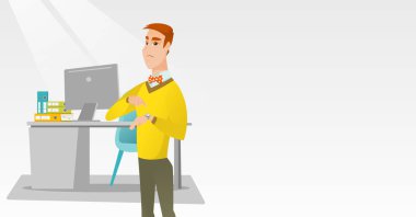 Kızgın işadamı kol saati işaret.