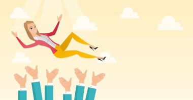 Kutlama sırasında başarılı iş kadını.