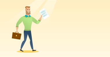 Vektör çizim çalışan mutlu iş kadını.