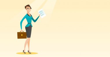 Vektör çizim çalışan mutlu iş kadını.