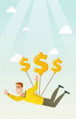 Dolar işareti ile uçan iş adamı.