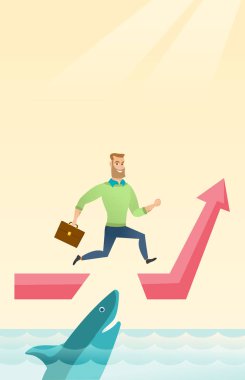 Köpekbalığı ile okyanus üstünden atlayarak iş kadını.