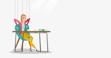 İş kadın kukla çalışma halatlar üzerinde.