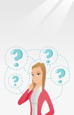 Genç iş kadını düşünme vektör çizim.