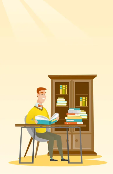 Estudante leitura livro vetor ilustração. — Vetor de Stock