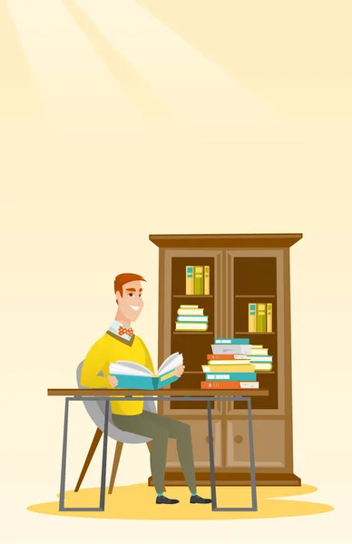 Estudante leitura livro vetor ilustração. —  Vetores de Stock