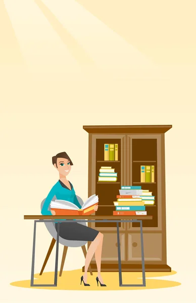 Estudiante lectura libro vector ilustración. — Vector de stock