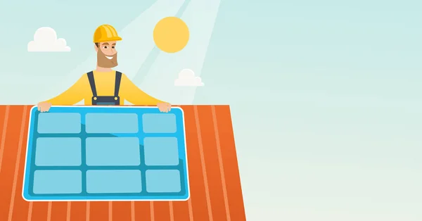 Technicus zonnepaneel installeren. — Stockvector