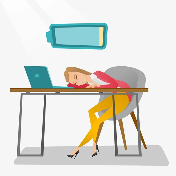 Moe werknemer slapen op werkplek. — Stockvector