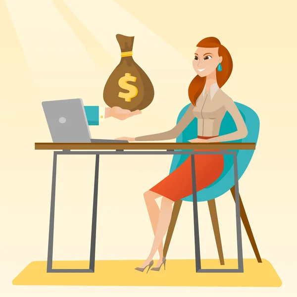 Businesswoman earning money from online business. — Stock Vector