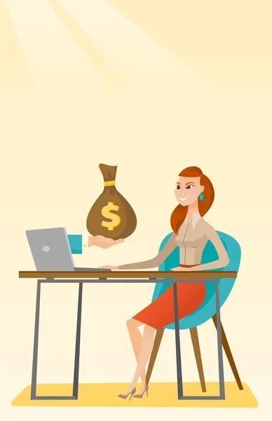 Businesswoman earning money from online business. — Stock Vector