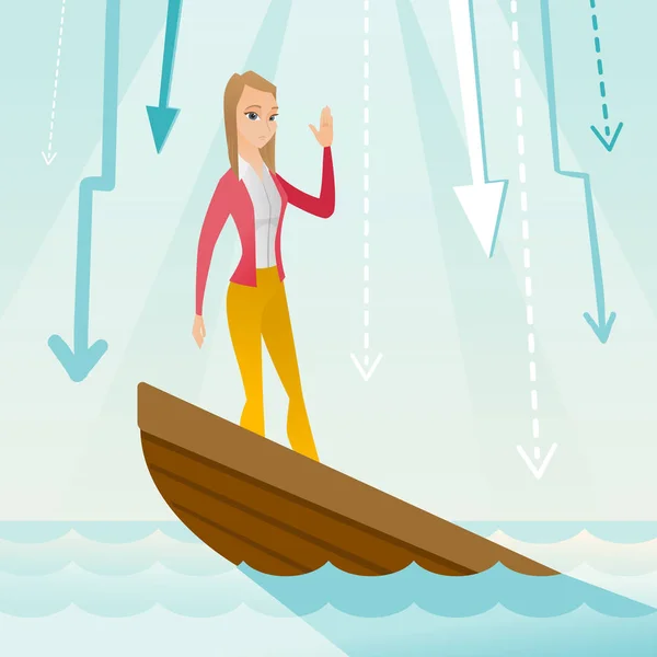 Femme d'affaires debout dans le bateau coulant . — Image vectorielle