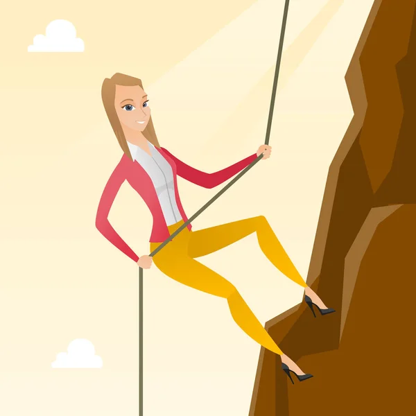 Mujer de negocios escalando en la montaña . — Vector de stock