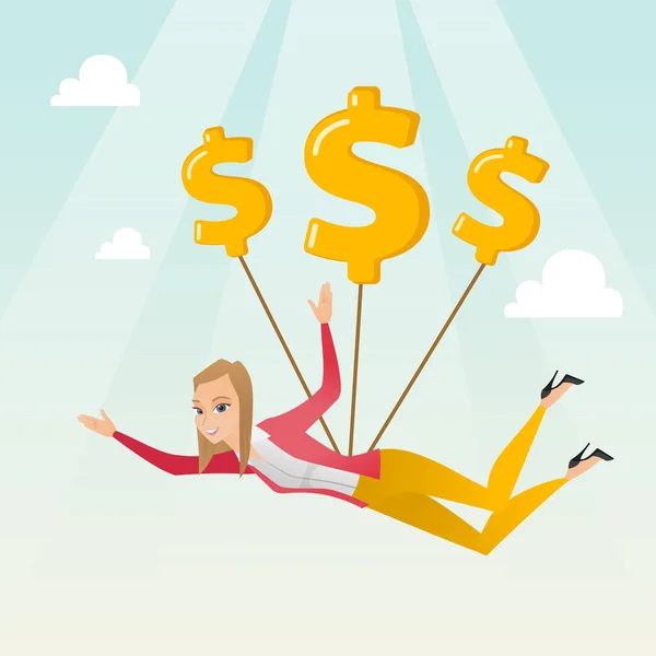 Affärskvinna som flyger med dollartecken. — Stock vektor