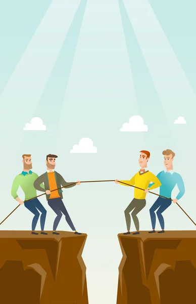 Twee groepen van mensen uit het bedrijfsleven touw trekken. — Stockvector