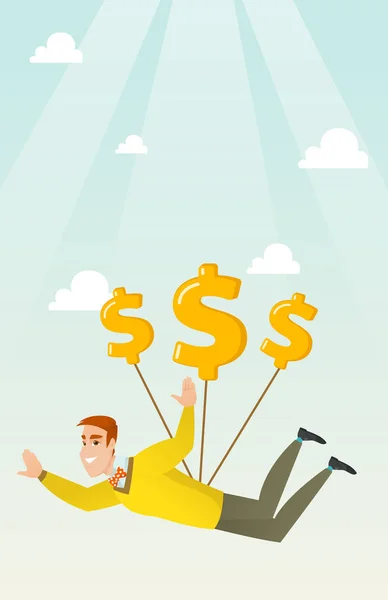 Hombre de negocios volando con signos de dólar . — Vector de stock