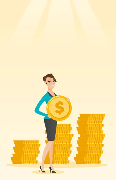 Exitosa mujer de negocios con moneda de dólar . — Vector de stock