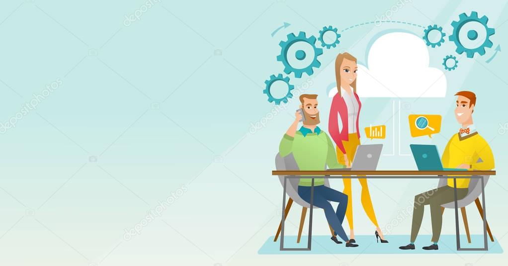 People working in office vector illustration.