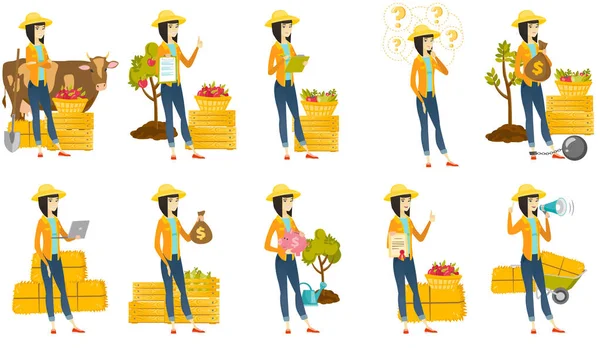 Conjunto vetorial de ilustrações com caracteres de agricultor — Vetor de Stock