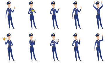 Vektör polis kadın karakter kümesini.