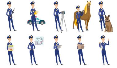 Vektör polis kadın karakter kümesini.