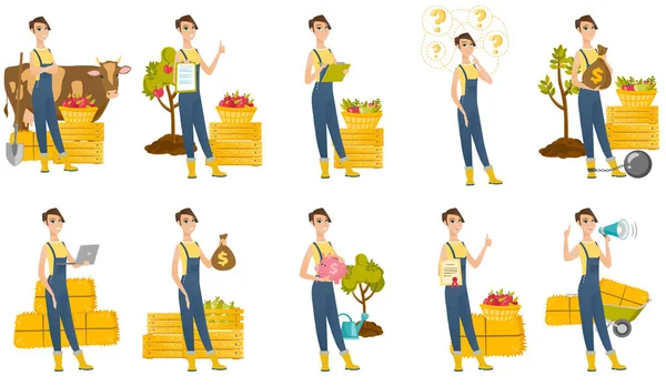 Conjunto vetorial de ilustrações com caracteres de agricultor — Vetor de Stock
