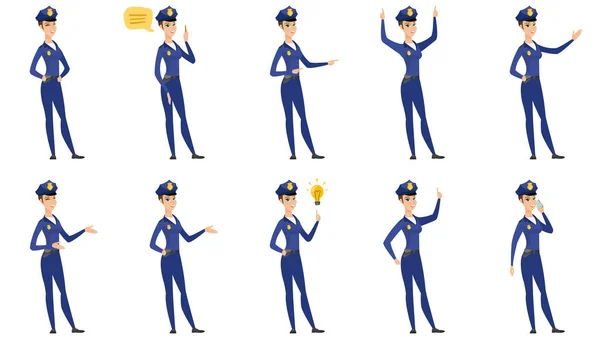 Conjunto vectorial de personajes de mujer policía . — Vector de stock