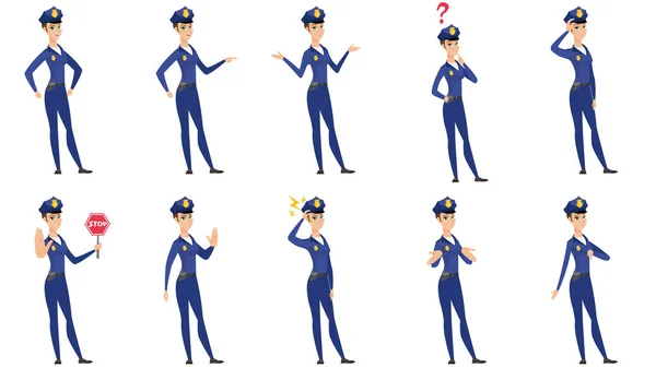Vector set of police woman characters. — Stock Vector