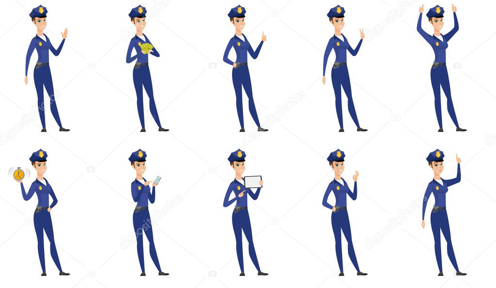 Vector set of police woman characters.