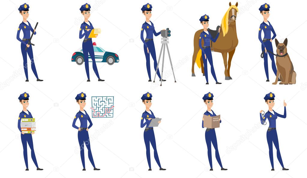 Vector set of police woman characters.