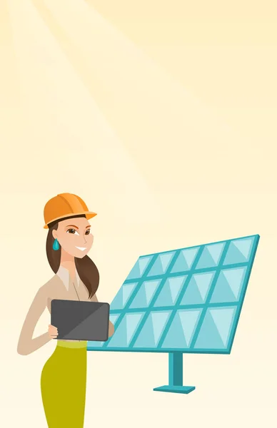 Güneş enerjisi Santrali kadın işçi. — Stok Vektör