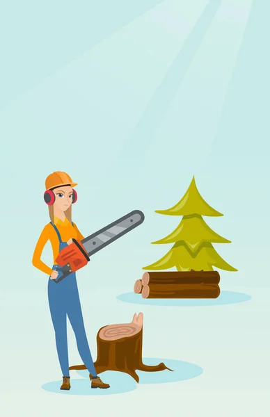 Lumberjack with chainsaw vector illustration. — Stock Vector