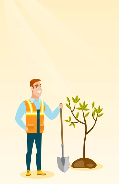 Homme plantes arbre vecteur illustration . — Image vectorielle