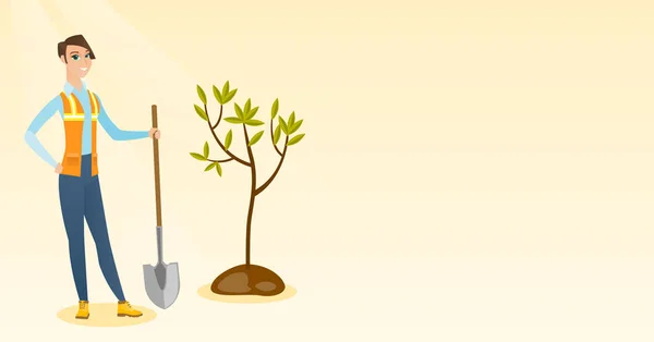 Mulher plantas árvore vetor ilustração . —  Vetores de Stock