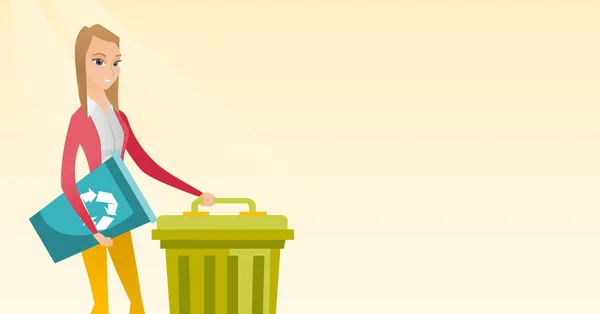 Женщина с мусорным баком и мусорным баком . — стоковый вектор