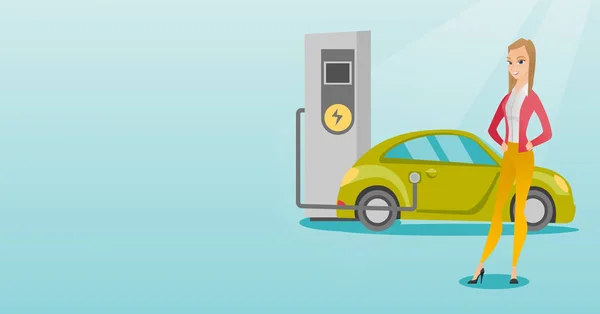 Carga de ilustración de vector de coche eléctrico . — Vector de stock