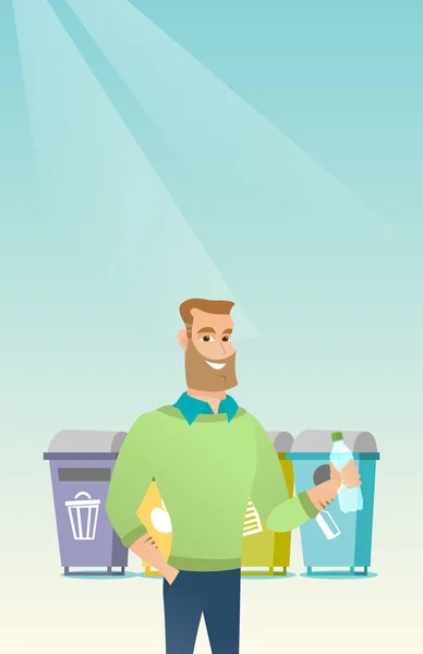 Homme jetant bouteille en plastique . — Image vectorielle