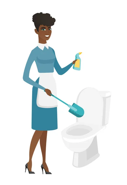 Nettoyant dans un bol de toilette de nettoyage uniforme . — Image vectorielle