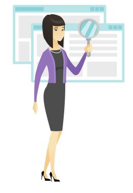 Büyüteç ile Asya iş kadını.