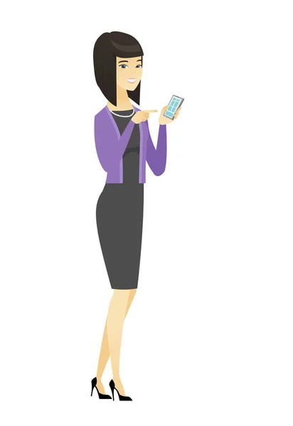 Asiatique femme d'affaires tenant un téléphone mobile . — Image vectorielle