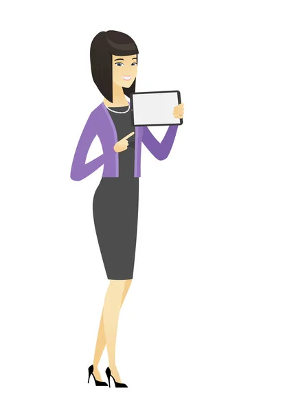 Souriant femme d'affaires tenant tablette ordinateur . — Image vectorielle