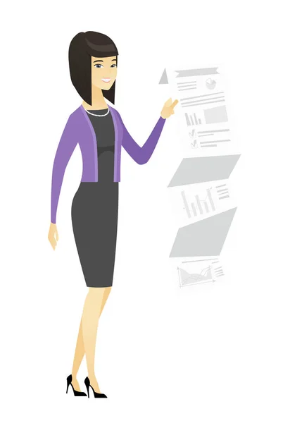 Mujer de negocios dando presentación de negocios . — Vector de stock