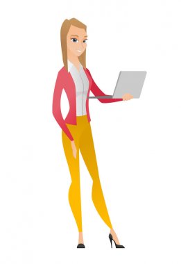 Dizüstü vektör çizim kullanarak iş kadını.