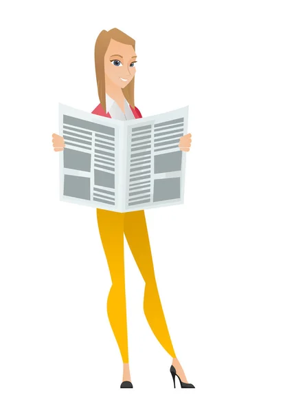 Mulher de negócios lendo jornal . — Vetor de Stock