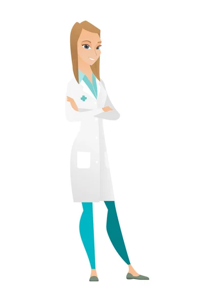 Young caucasian confident doctor with folded arms. — Stock Vector