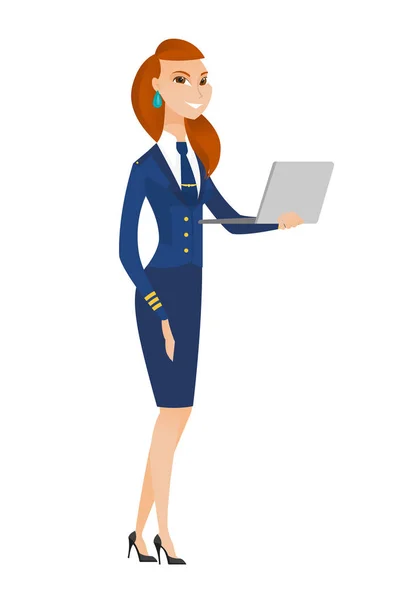 Stewardess met laptop vectorillustratie. — Stockvector